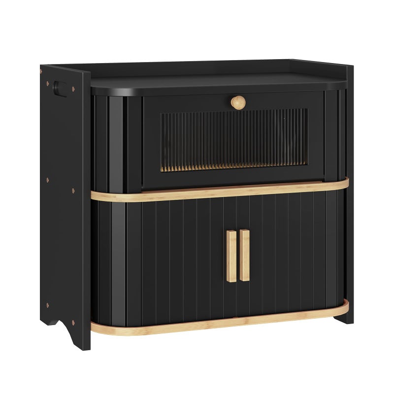 HOOBRO Bread Box Bamboo Bread Box for Kitchen Countertop 2 Tier RollTop Bread Bin Food Storage Box Bread Storage Container for Kitchen Dining Room Black and Natural BK16MB01 - Image 2