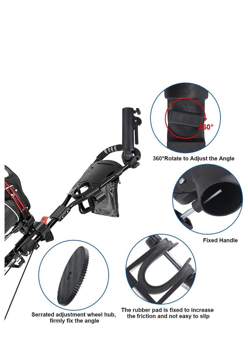 SYOSI - Golf Push Cart Umbrella Holder, Golf Push Cart Umbrella Holder Adjustable Plastic Stand Push Pull Bike Cart Umbrella Clip Mounting Attachment for Outdoor Sports(Black) - Image 1