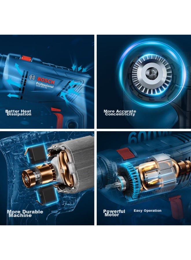Bosch Electric Drill Impact Drill, 600w Household Wall Drilling, Upgraded Version Gsb600re, Multi-functional Tool Set - Image 3