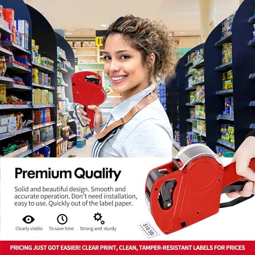 KPX MX5500 Pricing Tag Gun with 5150 pcs White Label Gun Stickers & 3 Extra Inker Rollers, Pricing Label Gun, 8 Digits Retail Pricing Gun and Labels for Grocery Store, Food (Red) - Image 4
