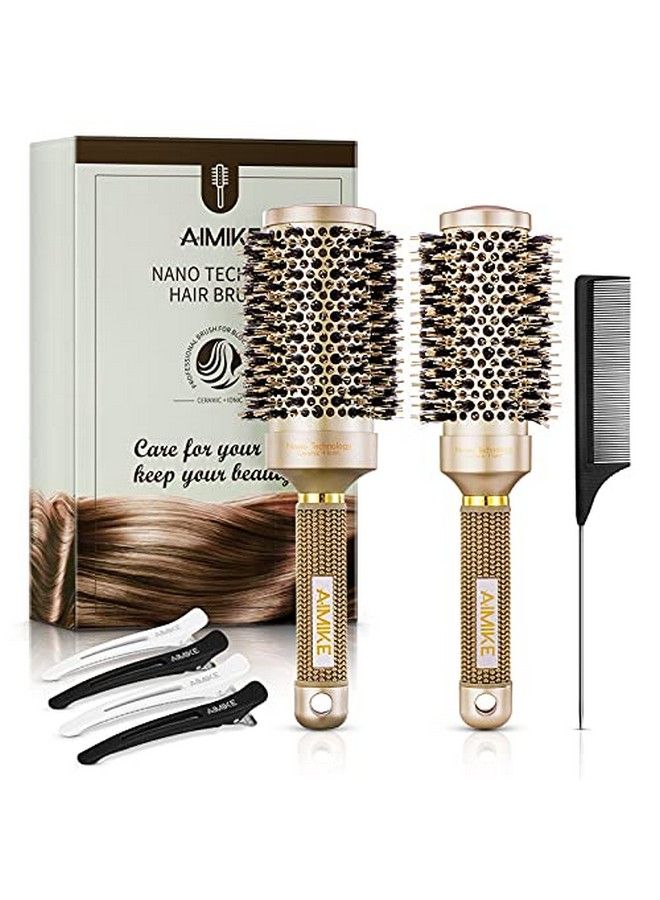 AIMIKE Round Brush Set Nano Thermal Ceramic & Ionic Tech Hair Brush Round Barrel Brush With Boar Bristles For Blow Drying Enhance Texture For Styling Curling And Shine 1 Tail Comb + 4 Hair Clips - Image 1