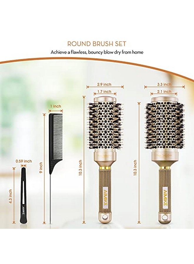 AIMIKE Round Brush Set Nano Thermal Ceramic & Ionic Tech Hair Brush Round Barrel Brush With Boar Bristles For Blow Drying Enhance Texture For Styling Curling And Shine 1 Tail Comb + 4 Hair Clips - Image 4