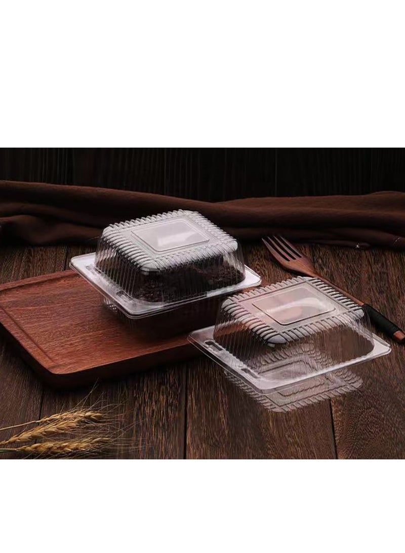 100 عبوة حاوية طعام بلاستيكية مربعة شفافة مع غطاء hinged، حاويات بلاستيكية للذهاب مع أغطية شفافة، حاويات شريحة كعكة صينية تناول الطعام للمعجنات، السلطة، الحلوى - Image 2