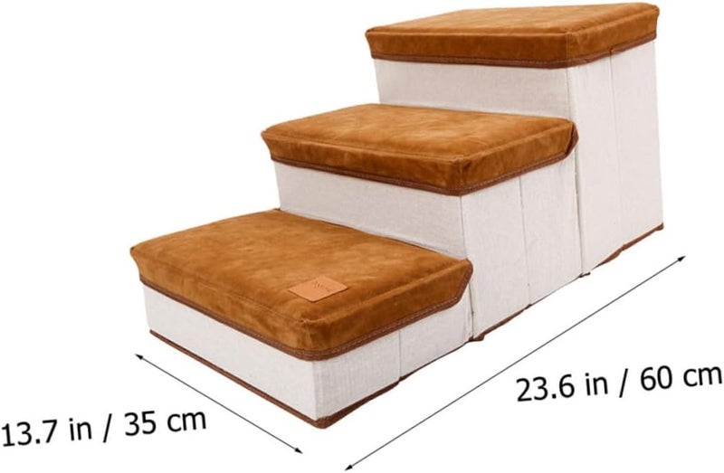 SHINEOFI Foldable Three-Step Pet Stair Dog Ladder with Storage Case Compact Puppy Stair for Small Dogs Brown Folding Steps for Indoor Beds and Furniture - Image 2