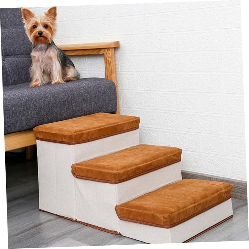 SHINEOFI Foldable Three-Step Pet Stair Dog Ladder with Storage Case Compact Puppy Stair for Small Dogs Brown Folding Steps for Indoor Beds and Furniture - Image 4