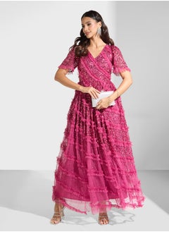 Maya فستان رفيع غير متماثل برقبة على شكل V مع كشكش  - Image 4
