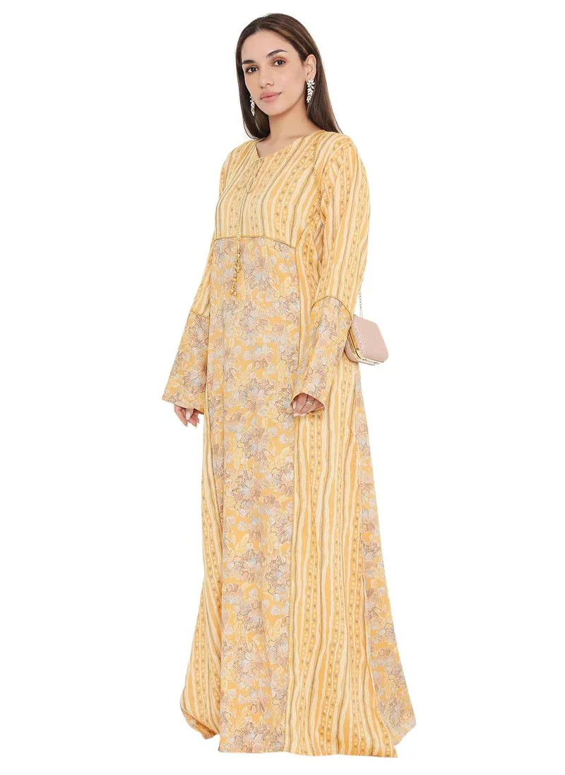 HANA & SARA LONG VISCOSE PRINTED FRONT TIE ARABIC KAFTAN JALABIYA FARASHA DRESSES