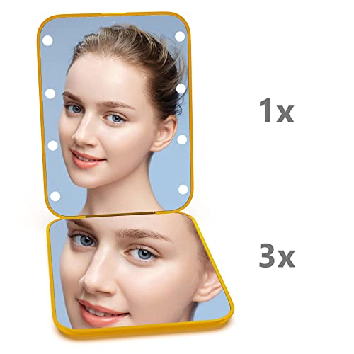 Kintion مرآة جيب كينتيون، 1X/3X تكبير، مرآة مكياج مضيئة مدمجة للسفر مع ضوء، مزدوجة الجوانب، محمولة، قابلة للطي، مرآة صغيرة مضيئة للهدايا، صفراء - Image 5