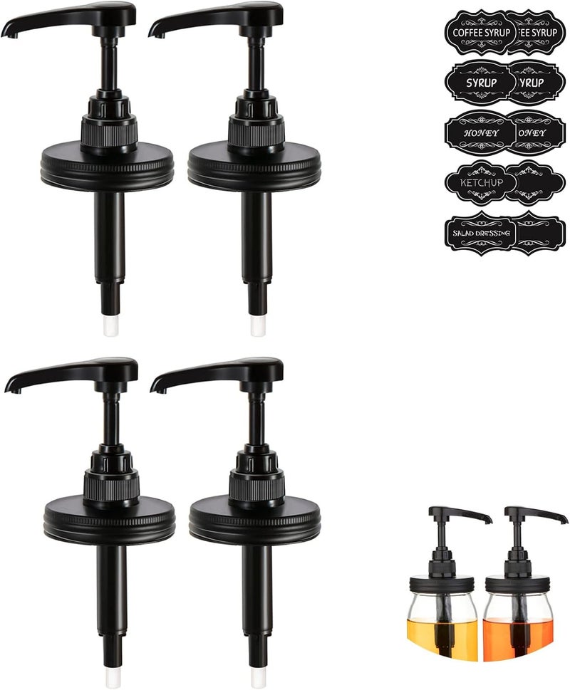 Watsango Mason Jar Dispenser, 4PK Coffee Bar Syrup Dispenser, Pump and Lid for Regular Mouth Mason Jar, Food Grade Rust-Proof Pump for Liquid Condiments, Ketchup, Honey, Syrup and More - Image 1