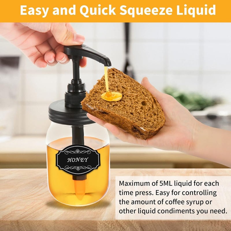 Watsango Mason Jar Dispenser, 4PK Coffee Bar Syrup Dispenser, Pump and Lid for Regular Mouth Mason Jar, Food Grade Rust-Proof Pump for Liquid Condiments, Ketchup, Honey, Syrup and More - Image 3