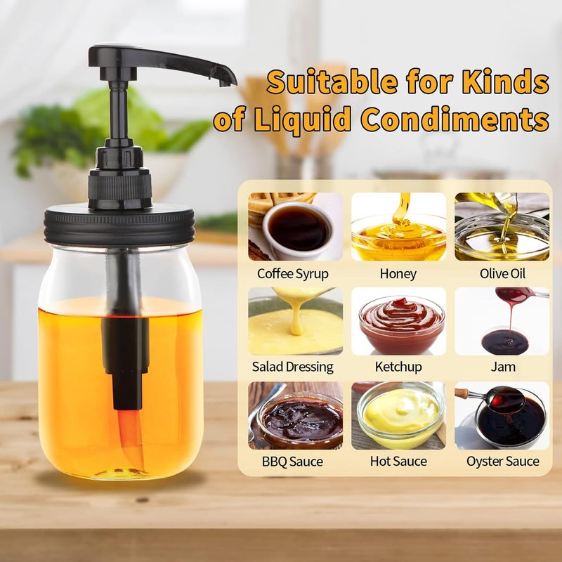 Watsango Mason Jar Dispenser, 4PK Coffee Bar Syrup Dispenser, Pump and Lid for Regular Mouth Mason Jar, Food Grade Rust-Proof Pump for Liquid Condiments, Ketchup, Honey, Syrup and More - Image 2