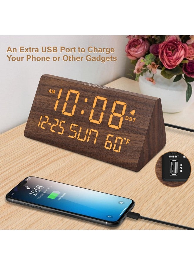 DreamSky Digital Alarm Clocks for Bedrooms - Wooden Desk Clock with Date, Day of Week, USB Port, Temperature, Dimmer for Bedside Table, Living Room, Office, Adjustable Volume, Auto DST, Wood Decor - Image 1