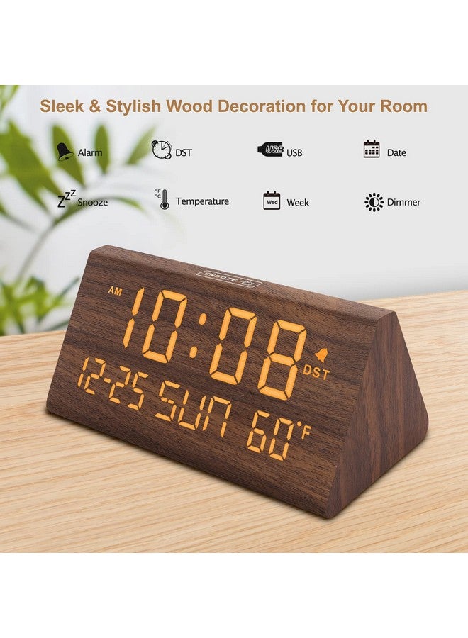 DreamSky Digital Alarm Clocks for Bedrooms - Wooden Desk Clock with Date, Day of Week, USB Port, Temperature, Dimmer for Bedside Table, Living Room, Office, Adjustable Volume, Auto DST, Wood Decor - Image 2