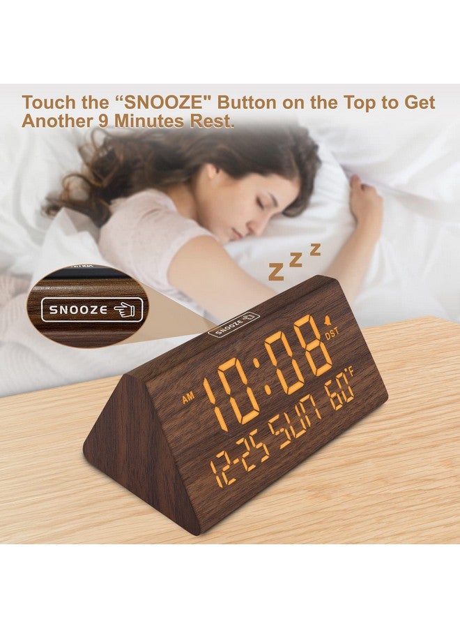 DreamSky Digital Alarm Clocks for Bedrooms - Wooden Desk Clock with Date, Day of Week, USB Port, Temperature, Dimmer for Bedside Table, Living Room, Office, Adjustable Volume, Auto DST, Wood Decor - Image 3