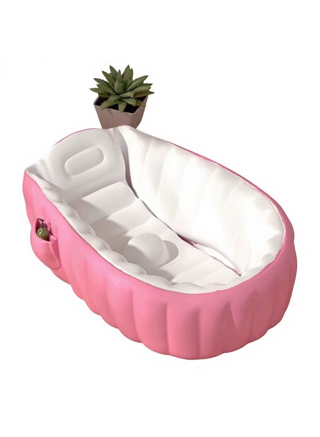 Baby Inflatable Bathtub Pink Portable Infant Toddler Non Slip Travel Bath Tub Thick Foldable Cushion Backrest Side Pocket Shower Basin Girls 0-3Yrs - Image 4