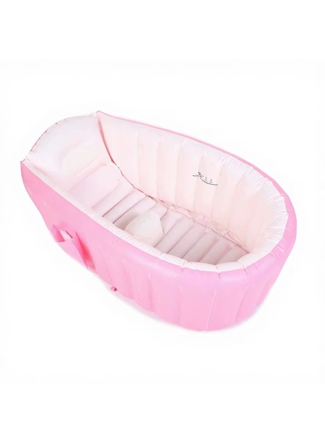 Baby Inflatable Bathtub Pink Portable Infant Toddler Non Slip Travel Bath Tub Thick Foldable Cushion Backrest Side Pocket Shower Basin Girls 0-3Yrs - Image 3