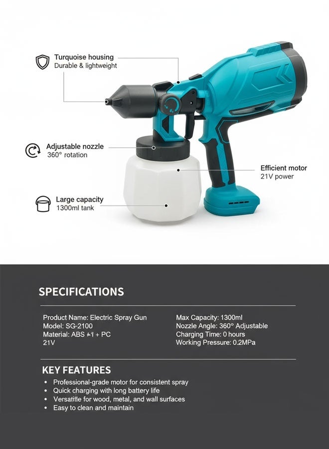 جهاز رش الطلاء الكهربائي مع مسدس رش للجدران والأثاث، آلة طلاء محمولة بفوهة قابلة للتعديل وسهولة التنظيف، أداة رش للأعمال المنزلية والديكور بسرعة وإنهاء ناعم - Image 4