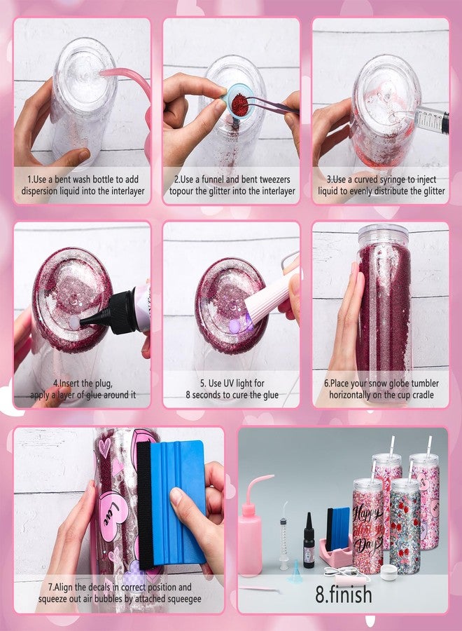 مينبلان مجموعة أدوات صنع أكواب كرة الثلج لعيد الحب من مينبلان، 4 قطع، ألوان أحمر ووردي، أغطية أكواب على شكل قلب، مقاومة للأشعة فوق البنفسجية، علبة مزدوجة الجدار سعة 16 أونصة، 7 ألوان، زجاجة ضغط لامعة، مكشطة، مصباح يدوي، قمع - Image 5