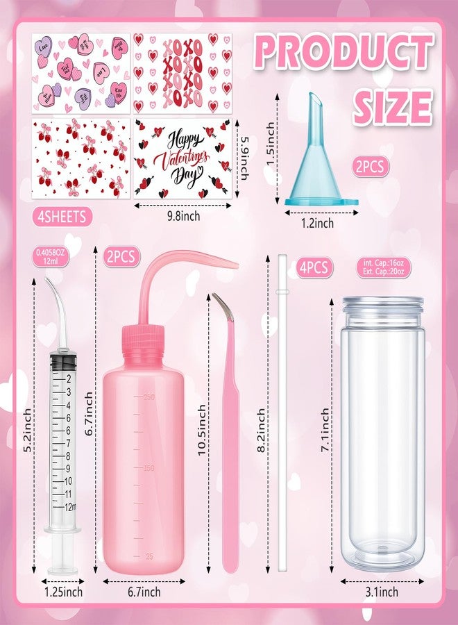 مينبلان مجموعة أدوات صنع أكواب كرة الثلج لعيد الحب من مينبلان، 4 قطع، ألوان أحمر ووردي، أغطية أكواب على شكل قلب، مقاومة للأشعة فوق البنفسجية، علبة مزدوجة الجدار سعة 16 أونصة، 7 ألوان، زجاجة ضغط لامعة، مكشطة، مصباح يدوي، قمع - Image 2