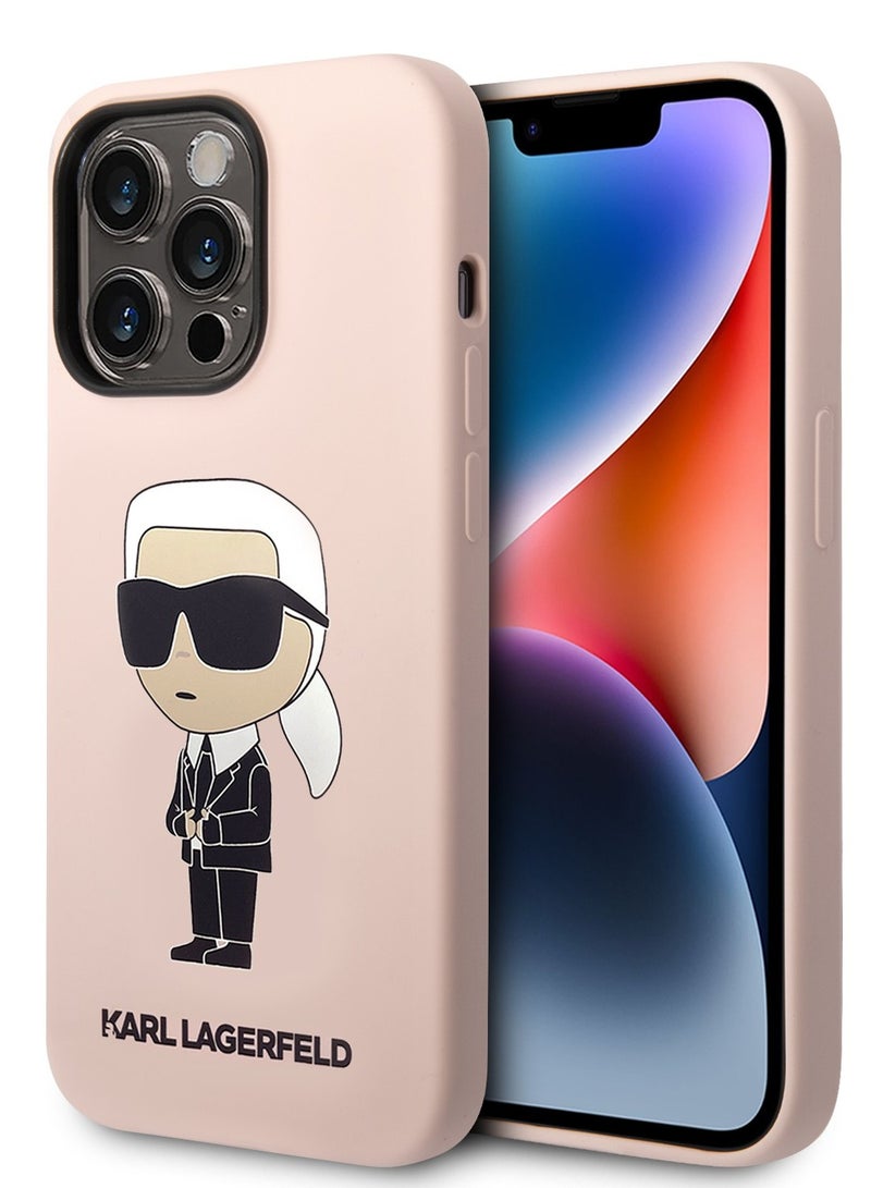 كارل لاغرفيلد كفر جوال ايفون 14 برو ماكس سيليكون ايكونيك لون وردي من كارل لاغرفيلد - Image 1