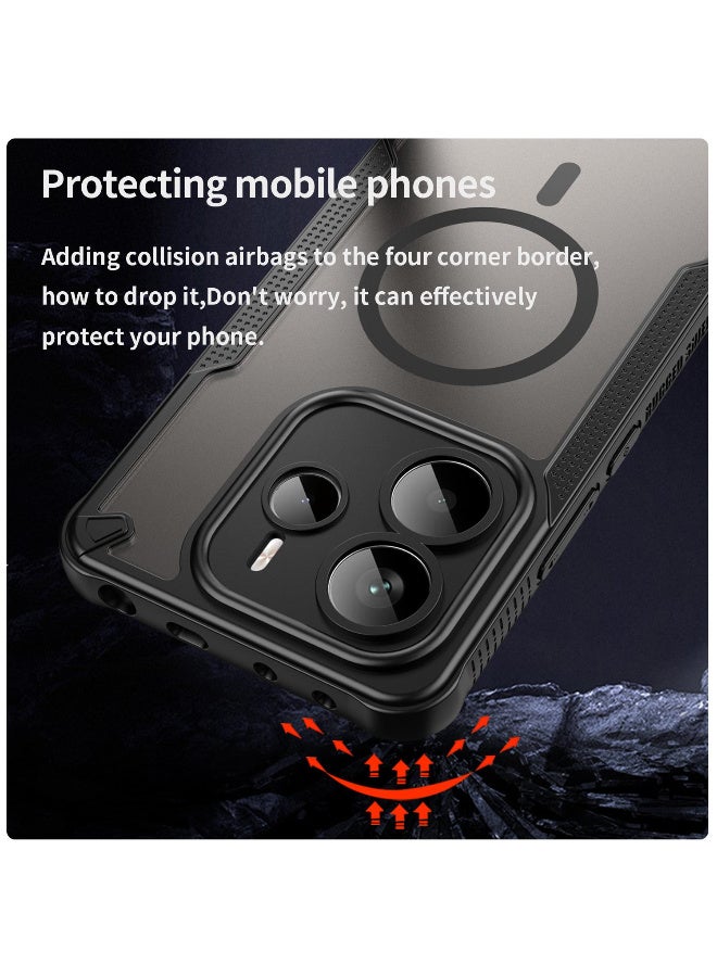 غطاء حمايه لهاتف ريدمي نوت 14 فايف جي جراب ارمور مغناطيسي ياتي بحواف مرتفعة حول الشاشة وعدسة الكاميرا تساعد على منع الخدوش - اسود - Image 4