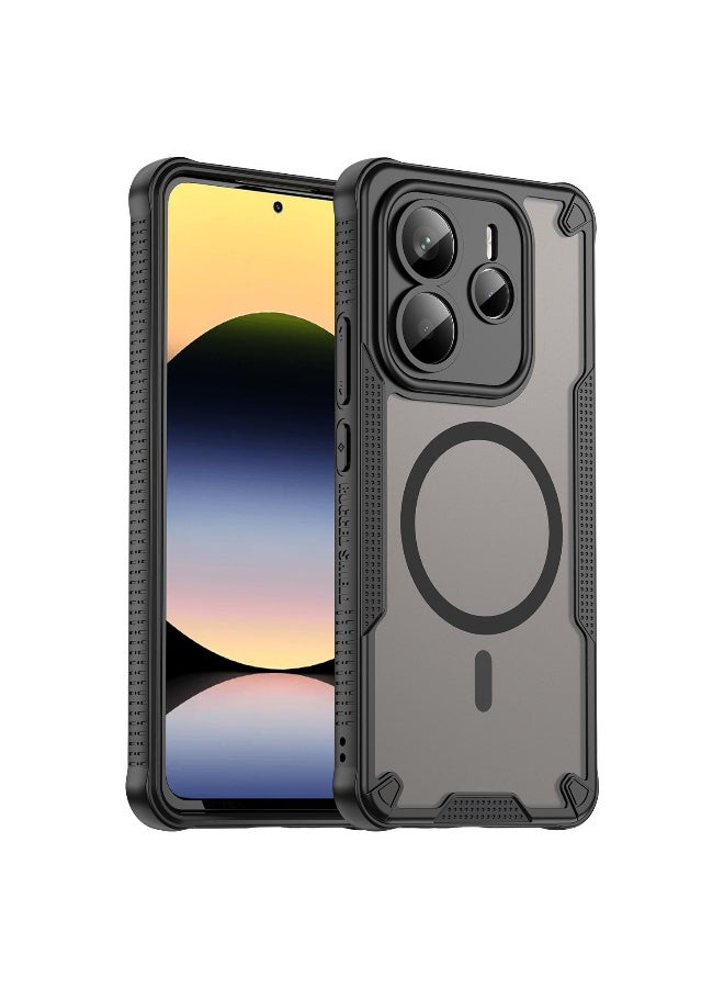 غطاء حمايه لهاتف ريدمي نوت 14 فايف جي جراب ارمور مغناطيسي ياتي بحواف مرتفعة حول الشاشة وعدسة الكاميرا تساعد على منع الخدوش - اسود - Image 1