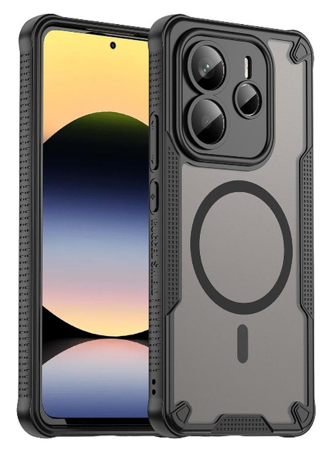 Cover For Redmi Note 14 5G Armor Glaze Magnetic Phone Case Raised edges around the screen and camera lens help prevent scratches - Black - Image 1