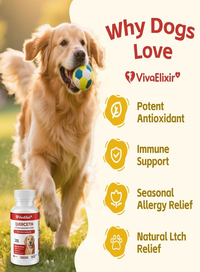 VivaElixir Quercetin & Bromelain Tablets for Dogs - Triple-Action Relief for Skin Allergies, Atopic Dermatitis, Chronic Ear Infections & Joint Inflammation - Immune & Anti-Inflammatory Support - Vet-Formulated - Image 2