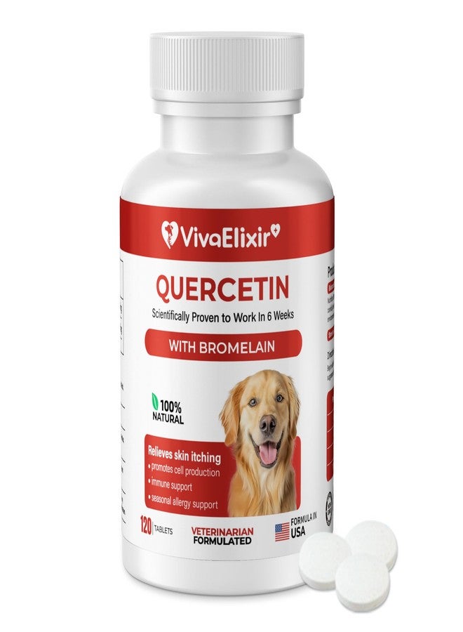VivaElixir Quercetin & Bromelain Tablets for Dogs - Triple-Action Relief for Skin Allergies, Atopic Dermatitis, Chronic Ear Infections & Joint Inflammation - Immune & Anti-Inflammatory Support - Vet-Formulated - Image 1