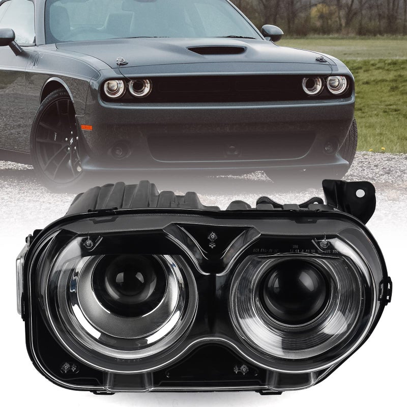 مجموعة مصابيح أمامية VLINCAR HID مع جهاز WAIR متوافق مع دودج تشالنجر 2015 2016 2017 2018 2019 2020 2021 طراز زينون زوج مع هيكل أسود استبدال مصباح الجانب الأيمن للراكب