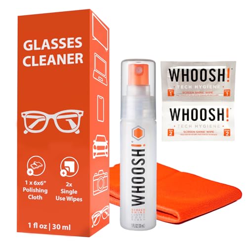 WHOOSH! Screen Shine Go 1 fl oz Glasses Cleaning Kit with Microsuede Cloth & Wet Wipes – Best for Eyeglasses, Sunglasses & Goggles - Safe Streak-Free Cleaning - Compact, Travel Sized Eyeglass Cleaner - Image 1