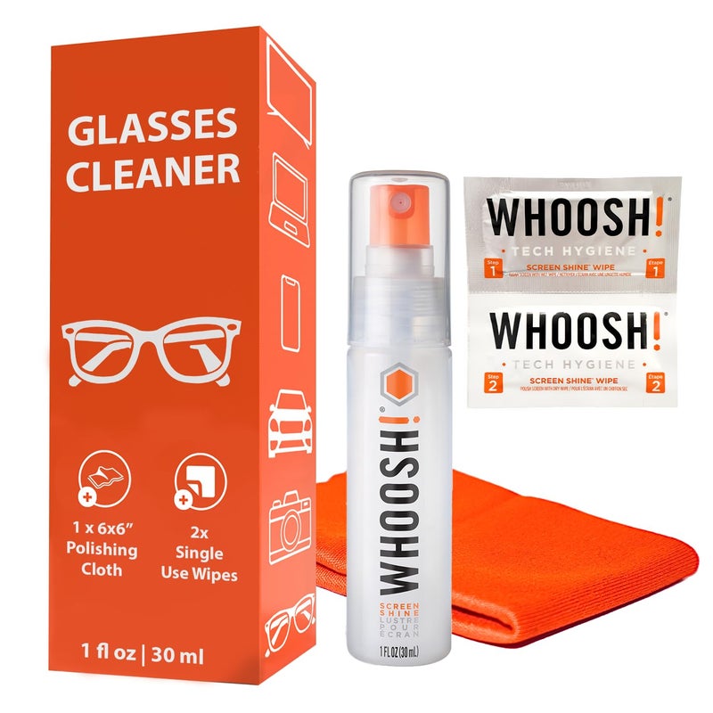 WHOOSH! Screen Shine Go 1 fl oz Glasses Cleaning Kit with Microsuede Cloth & Wet Wipes – Best for Eyeglasses, Sunglasses & Goggles - Safe Streak-Free Cleaning - Compact, Travel Sized Eyeglass Cleaner - Image 2