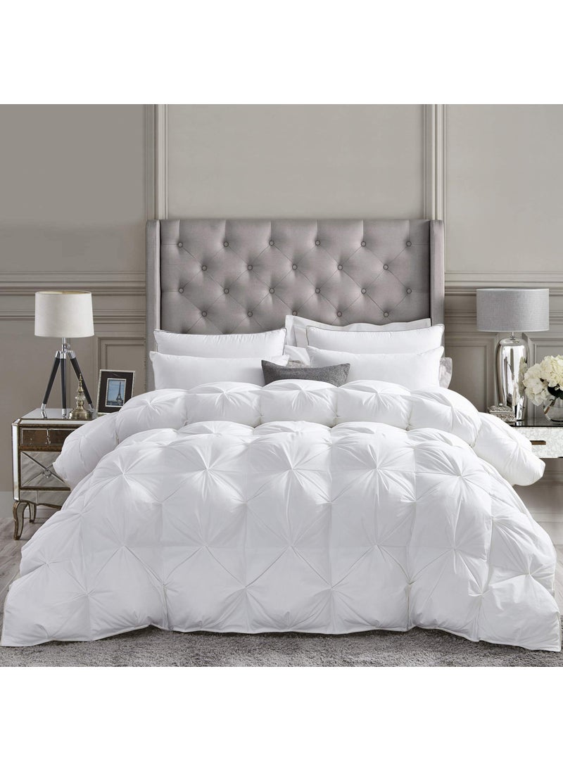 Egyptian Bedding Luxurious AllSeason Goose Down Fiber Waterfowl Feather Fiber Comforter King Size Duvet Insert Exquisite Pinch Pleat Design Premium Baffle Box 100 Cotton Cover 65 oz Fill Weight White Color 