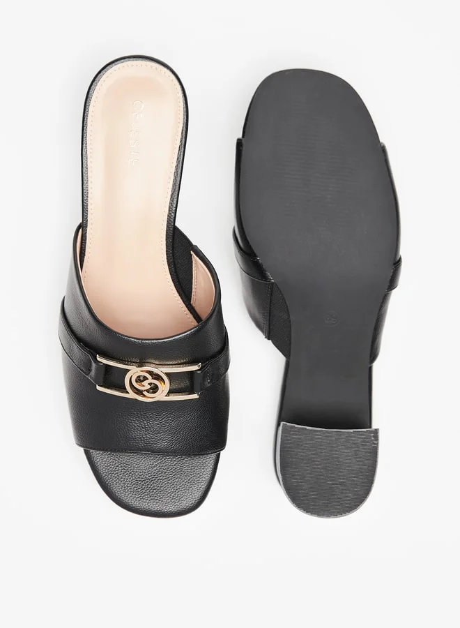 سيليست Women's Monogram Print Slip-On Sandals with Block Heels