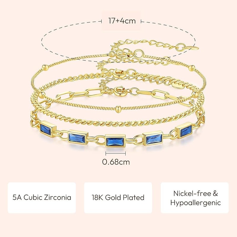 GexTyde Gold Birthstone Bracelet for Women Girls, 3 Piece 18K Gold Plated Layered Bracelet Set, Women Charm Link Bracelet Valentines Day Jewelry Gift for Wife Girlfriend Women Grils Mom Her - Image 4