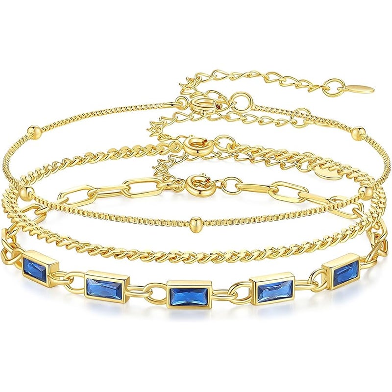 GexTyde Gold Birthstone Bracelet for Women Girls, 3 Piece 18K Gold Plated Layered Bracelet Set, Women Charm Link Bracelet Valentines Day Jewelry Gift for Wife Girlfriend Women Grils Mom Her - Image 1