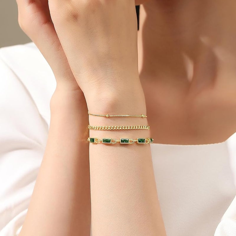 GexTyde Gold Birthstone Bracelet for Women Girls, 3 Piece 18K Gold Plated Layered Bracelet Set, Women Charm Link Bracelet Valentines Day Jewelry Gift for Wife Girlfriend Women Grils Mom Her - Image 3