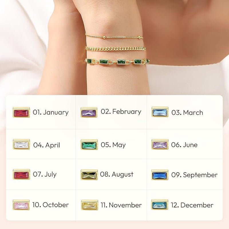 GexTyde Gold Birthstone Bracelet for Women Girls, 3 Piece 18K Gold Plated Layered Bracelet Set, Women Charm Link Bracelet Valentines Day Jewelry Gift for Wife Girlfriend Women Grils Mom Her - Image 5