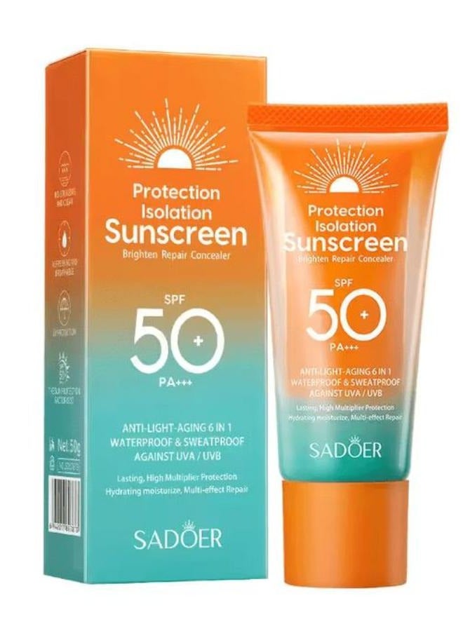 سادور واقي من الشمس عالي الحماية من أشعة الشمس ومضاد للشيخوخة الخفيفة 6 في 1 مقاوم للماء والعرق ضد الأشعة فوق البنفسجية الطويلة والمتوسطة - Image 1