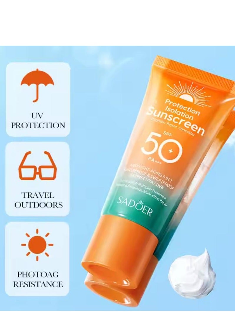 سادور واقي من الشمس عالي الحماية من أشعة الشمس ومضاد للشيخوخة الخفيفة 6 في 1 مقاوم للماء والعرق ضد الأشعة فوق البنفسجية الطويلة والمتوسطة - Image 2