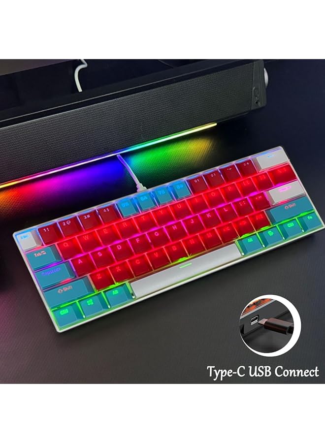 61 Keys Rgb Gaming Keyboard 60% Mini Wired Waterproof With Anti Ghosting Keyboard And Three Color Keycaps With Red Switch For Gamers(Red Tiffany Blue And White) - Image 5