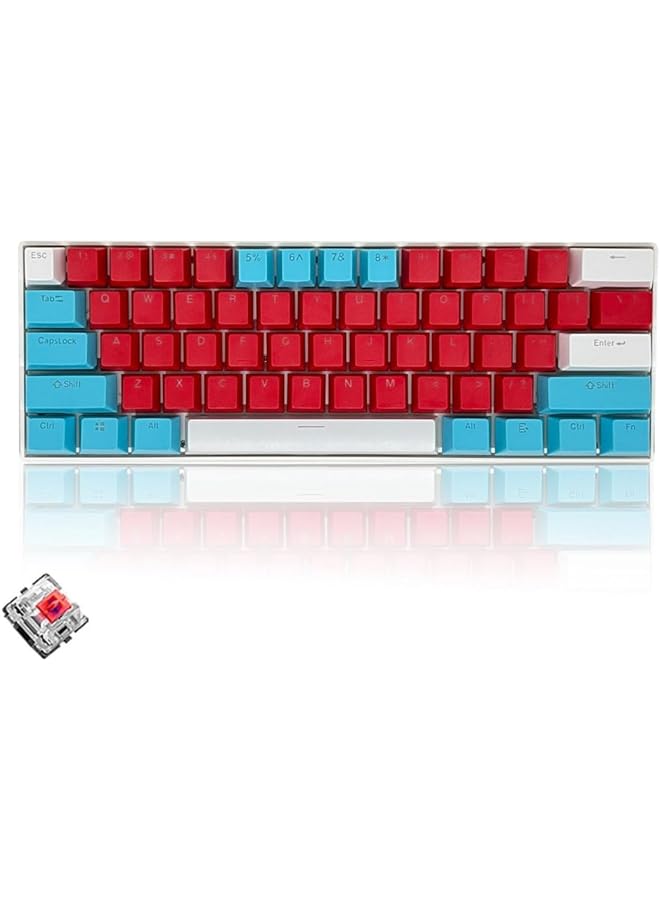 61 Keys Rgb Gaming Keyboard 60% Mini Wired Waterproof With Anti Ghosting Keyboard And Three Color Keycaps With Red Switch For Gamers(Red Tiffany Blue And White) - Image 1