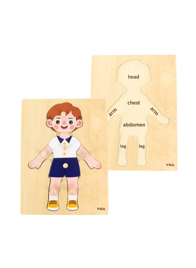 Viga Boys Body, 7 Piece Knob Puzzle, Montessori Wooden Toy, Develops Sensory, Cognitive & Fine Motor Skills, Non-Toxic & Eco-friendly Kids Educational Toy, Suitable for Boys and Girls Aged 18M+ - Image 1