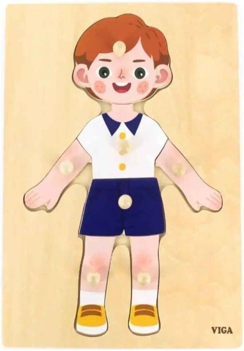 VIGA Boys Body 7 Piece Knob Puzzle - Montessori Wooden Toy for Kids - Image 1
