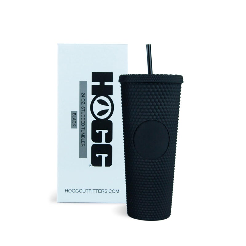Hogg 24 oz Studded Tumbler with Lid and Straw Black Reusable Iced Coffee Cup Bling Tumbler for Women Glitter Rhinestone Cup Gifts for Iced Coffee Lovers