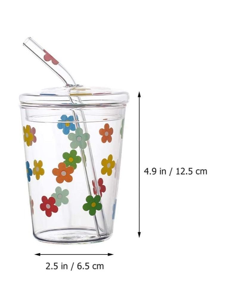 نيبمينينت Glass Water Cup, Milk Cup with Straw and Lids, Reusable Double-Wall Coffee Heat Resisting Cute Clear Milkshake for Juice Hot Cold Water, Tea, Matcha, 300ml Travel (Colorful Stars) - Image 5