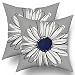 aportt Navy Blue Gray Daisy Pillow Covers 18X18 in Spring Summer Floral Couch Pillow Cases Modern Abstract Flower Throw Pillows Set of 2 Home Decor for Living Room Bedroom Cushion Outdoor - Image 2