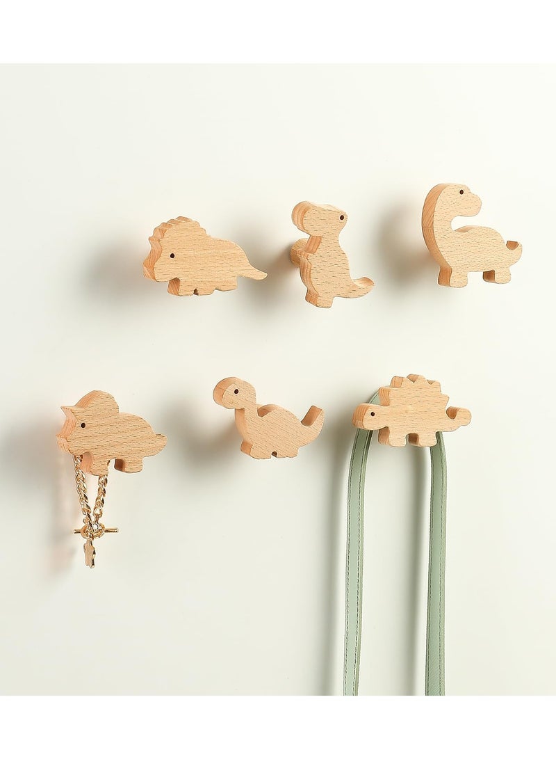 Wooden Wall Hook, ecorative Wall Hooks Nursery Wall Hooks Dinosaur Coat Hooks Natural Wood Hooks Kids Room Hooks Creative Wall Hooks for Nursery Classroom Bedroom Playroom Living Room Decorations - Image 1