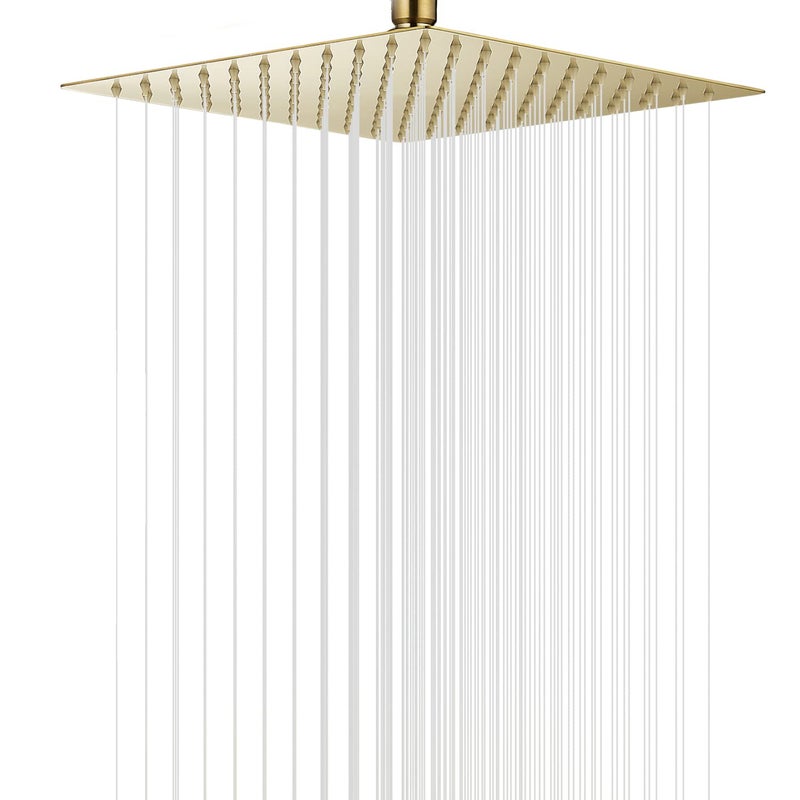 GGStudy High Pressure Square Brushed Gold Shower Head 16 Inches Large Stainless Steel Shower Heads,Ultra Thin Rainfall Bath Shower 1/2 Connection Shower Head Rain - Image 1