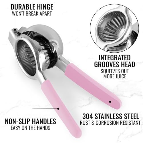 Zulay Kitchen Lemon Squeezer Stainless Steel with Premium Heavy Duty Solid Metal Squeezer Bowl and Food Grade Silicone Handles - Large Manual Citrus Press Juicer and SS Lime Squeezer (Pink) - Image 2